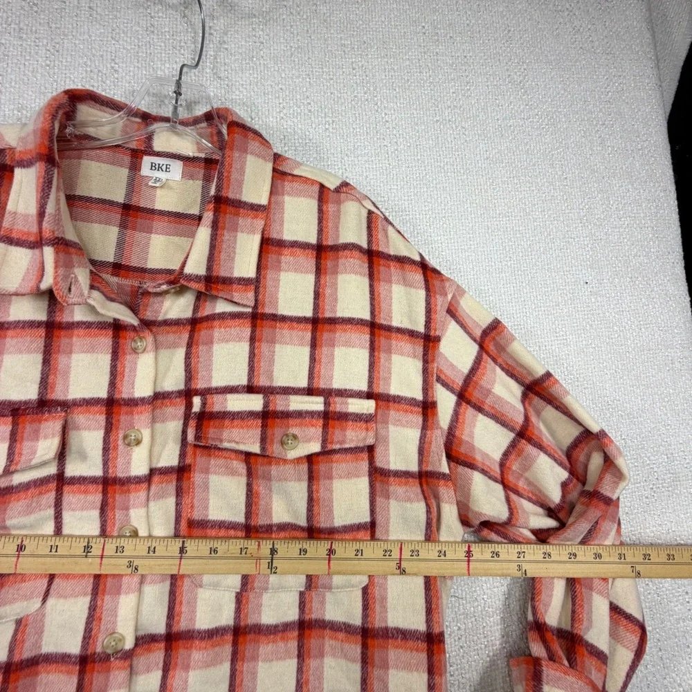 BKE Mens Plaid Flannel Button Up Shirt Long Sleeve Cream Orange Red XXL